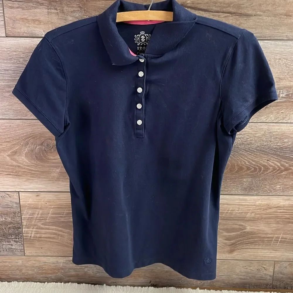 IZOD Petite Polo Shirt, Petite Ladies Size Medium, Navy Blue